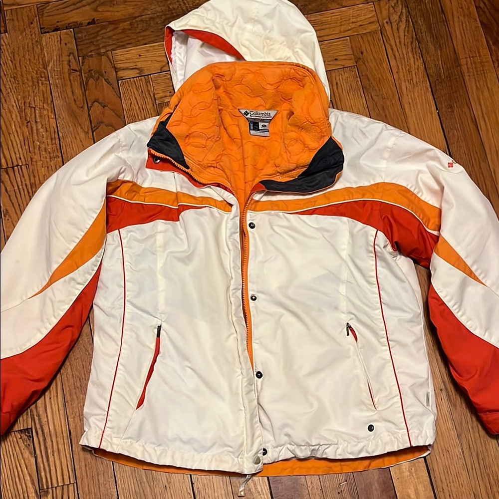 Columbia White and Orange Hooded Jacket